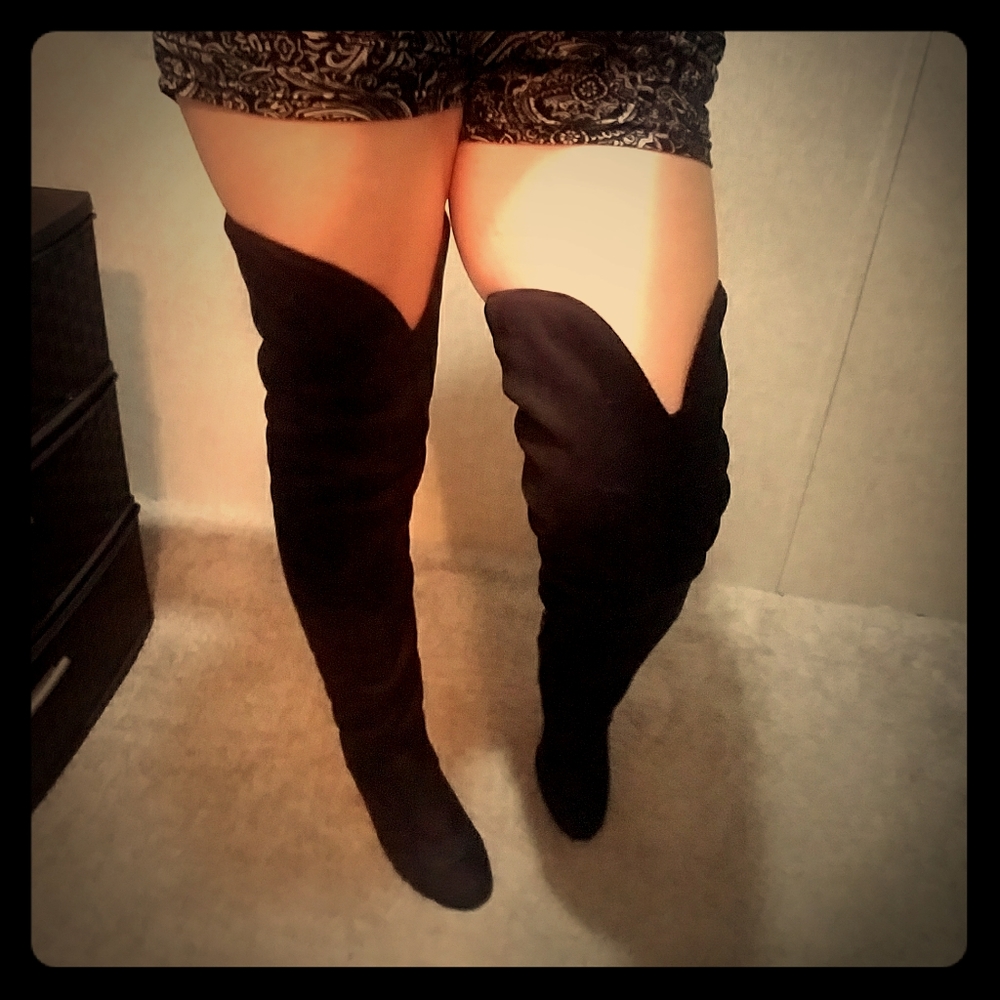 Black thigh high boots